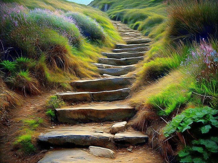 Stairs leading to the Cornish coast